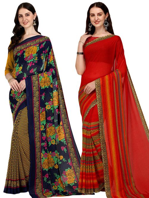 women pack of 2 casual wear combo sarees with blouse - 21474681 - Very Small Image - 1
