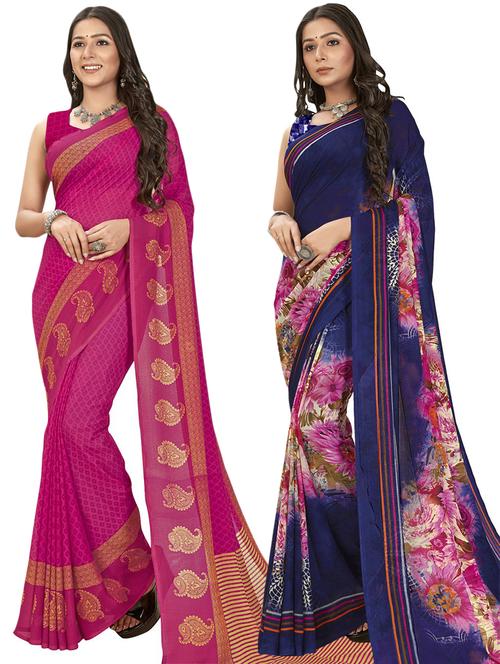 women pack of 2 casual wear combo sarees with blouse - 21474682 - Very Small Image - 1