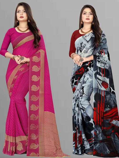 women pack of 2 casual wear combo sarees with blouse - 21474694 - Very Small Image - 1