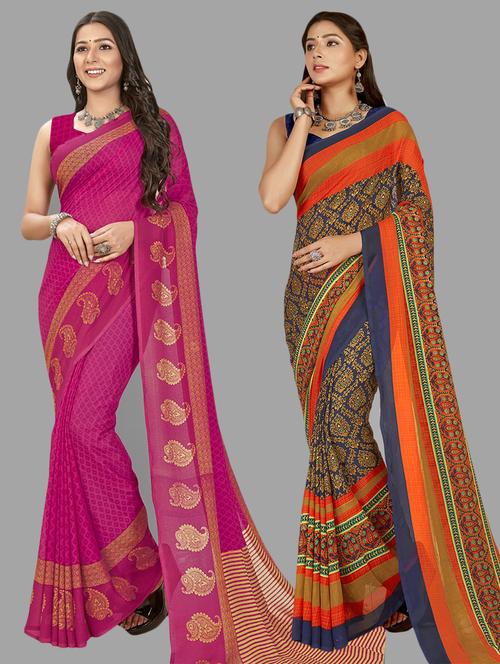 women pack of 2 casual wear combo sarees with blouse - 21474695 - Very Small Image - 1