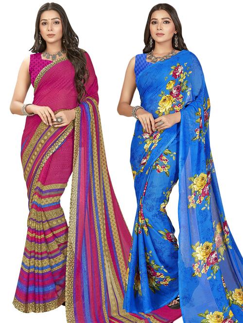 women pack of 2 casual wear combo sarees with blouse - 21474697 - Very Small Image - 1
