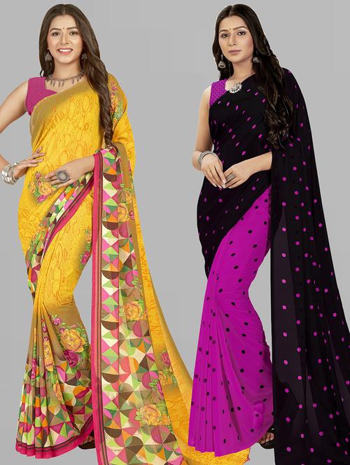 women pack of 2 printed casual wear saree with blouse - 21474701 - Very Small Image - 1