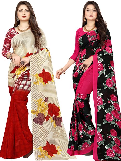 pack of 2 printed casual wear combo saree with blouse - 21474708 - Very Small Image - 1