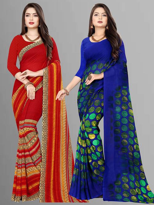 women pack of 2 casual wear combo sarees with blouse - 21474709 - Very Small Image - 1