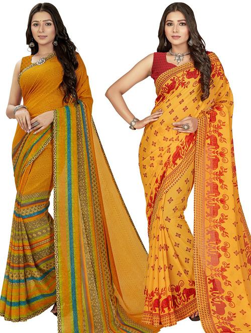 women pack of 2 casual wear combo sarees with blouse - 21474713 - Very Small Image - 1