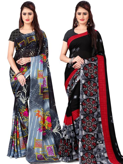women pack of 2 casual wear combo sarees with blouse - 21474715 - Very Small Image - 1