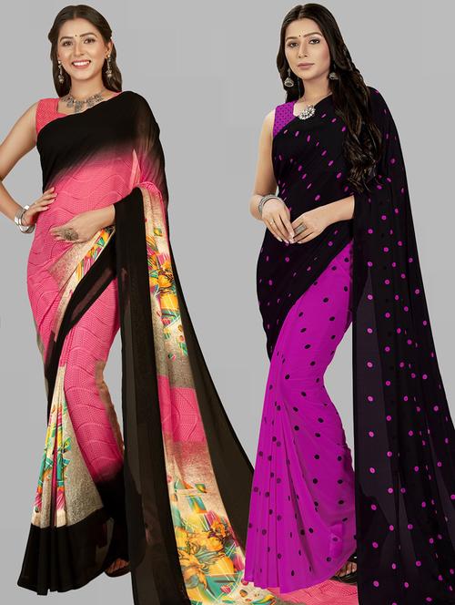 women pack of 2 casual wear combo sarees with blouse - 21474716 - Very Small Image - 1