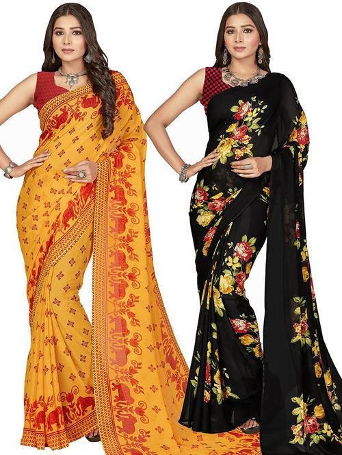 women pack of 2 casual wear combo sarees with blouse - 21474717 - Very Small Image - 1
