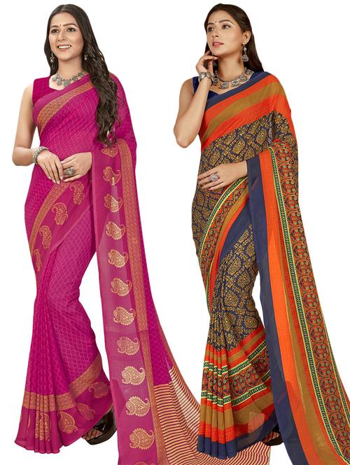 women pack of 2 casual wear combo sarees with blouse - 21474720 - Very Small Image - 1
