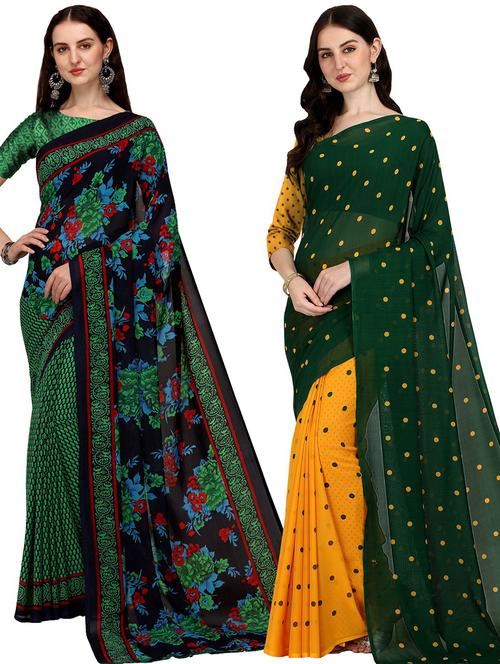 women pack of 2 printed casual wear saree with blouse - 21474726 - Very Small Image - 1