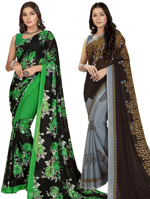 pack of 2 printed casual wear combo saree with blouse - 21474735 - Very Small Image - 1