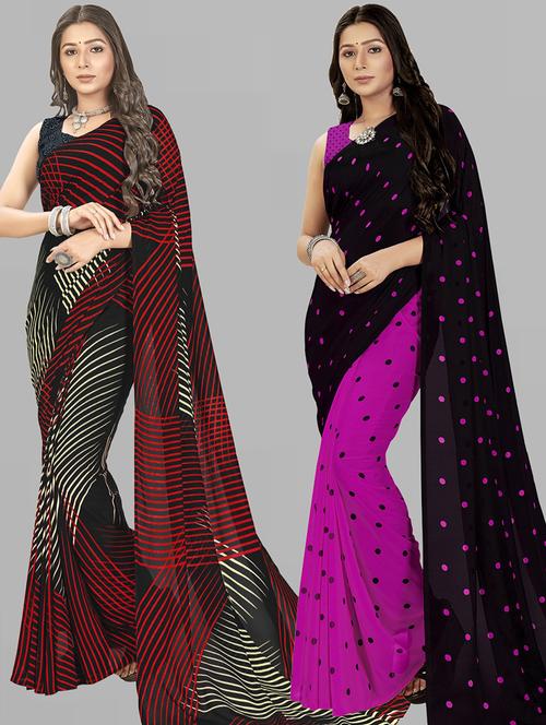 women pack of 2 printed casual wear saree with blouse - 21474736 - Very Small Image - 1