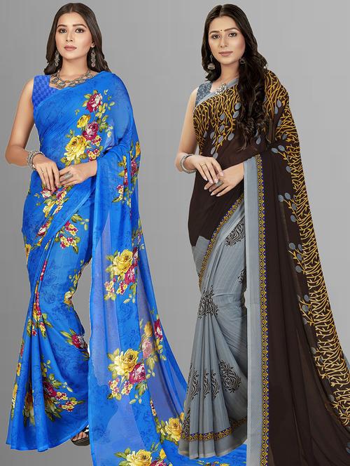 women pack of 2 printed casual wear saree with blouse - 21474738 - Very Small Image - 1
