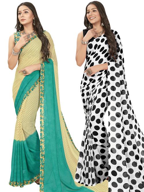 women pack of 2 casual wear combo sarees with blouse - 21474740 - Very Small Image - 1