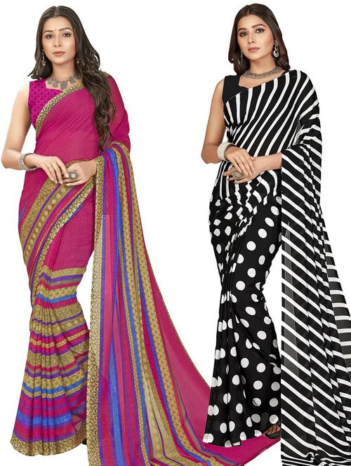 pack of 2 printed casual wear combo saree with blouse - 21474741 - Very Small Image - 1