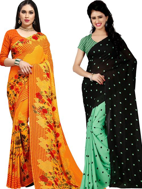 women pack of 2 casual wear combo sarees with blouse - 21474742 - Very Small Image - 1