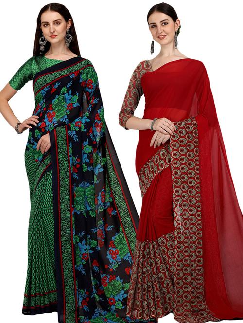 women pack of 2 casual wear combo sarees with blouse - 21474743 - Very Small Image - 1