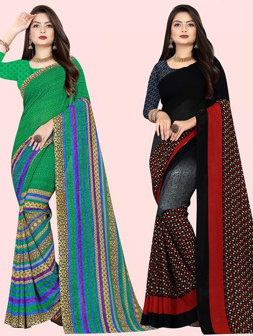 pack of 2 printed casual wear combo saree with blouse - 21474752 - Very Small Image - 1