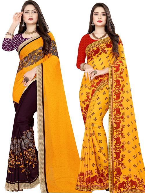 women pack of 2 printed casual wear saree with blouse - 21474755 - Very Small Image - 1