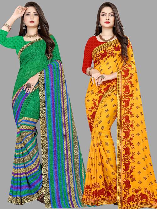 women pack of 2 casual wear combo sarees with blouse - 21474762 - Very Small Image - 1