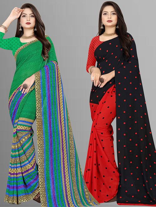 pack of 2 printed casual wear combo saree with blouse - 21474763 - Very Small Image - 1