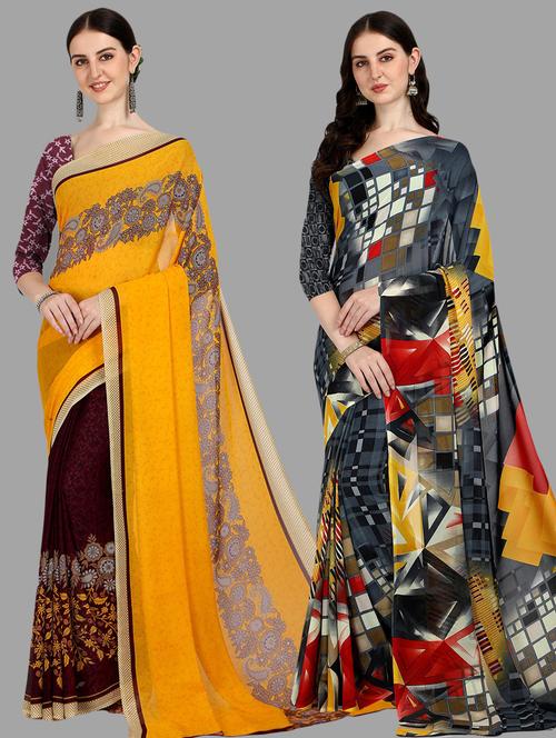 women pack of 2 casual wear combo sarees with blouse - 21474767 - Very Small Image - 1
