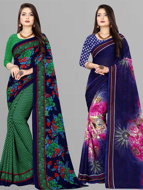 women pack of 2 casual wear combo sarees with blouse - 21474774 - Very Small Image - 1