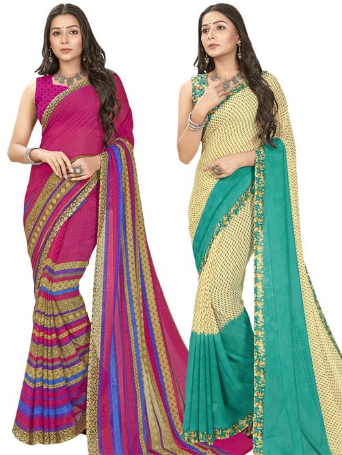 women pack of 2 casual wear sarees with blouse - 21474778 - Very Small Image - 1