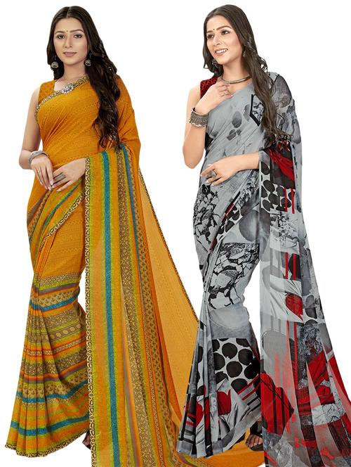 women pack of 2 casual wear combo sarees with blouse - 21474782 - Very Small Image - 1
