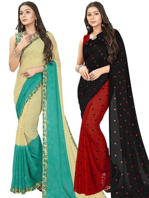 women pack of 2 casual wear sarees with blouse - 21474783 - Very Small Image - 1