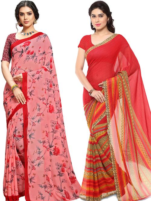 women pack of 2 casual wear combo sarees with blouse - 21474787 - Very Small Image - 1