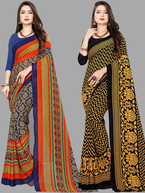 pack of 2 printed casual wear combo saree with blouse - 21474790 - Very Small Image - 1