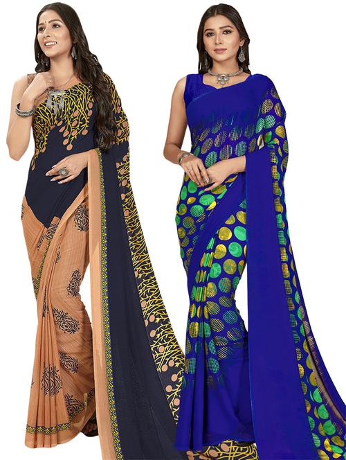women pack of 2 casual wear combo sarees with blouse - 21474791 - Very Small Image - 1