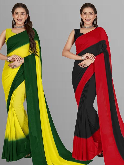 pack of 2 printed casual wear combo saree with blouse - 21474793 - Very Small Image - 1