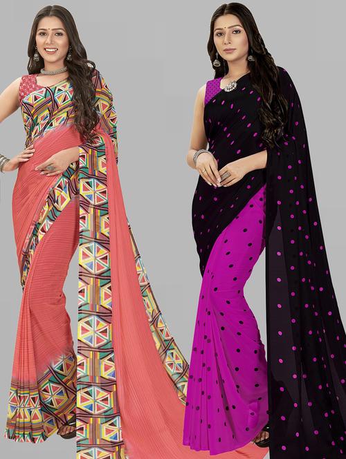 women pack of 2 casual wear combo sarees with blouse - 21474801 - Very Small Image - 1