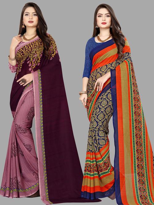 women pack of 2 casual wear sarees with blouse - 21474804 - Very Small Image - 1