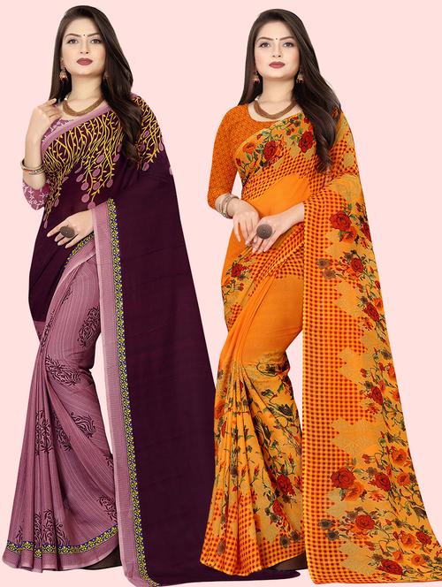 women pack of 2 printed casual wear saree with blouse - 21474806 - Very Small Image - 1