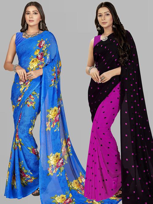 women pack of 2 casual wear combo sarees with blouse - 21474818 - Very Small Image - 1