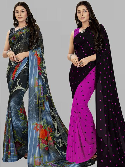 women pack of 2 casual wear combo sarees with blouse - 21474822 - Very Small Image - 1