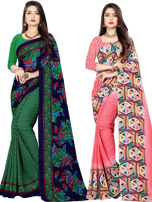 women pack of 2 casual wear sarees with blouse - 21474825 - Very Small Image - 1