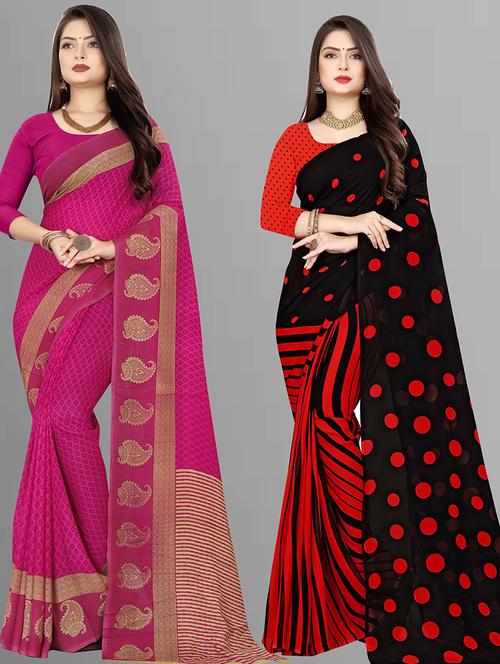 women pack of 2 casual wear combo sarees with blouse - 21474827 - Very Small Image - 1