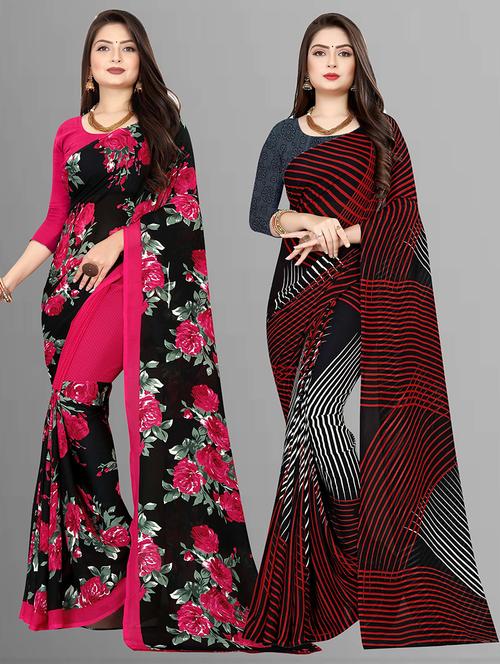 women pack of 2 casual wear sarees with blouse - 21474829 - Very Small Image - 1