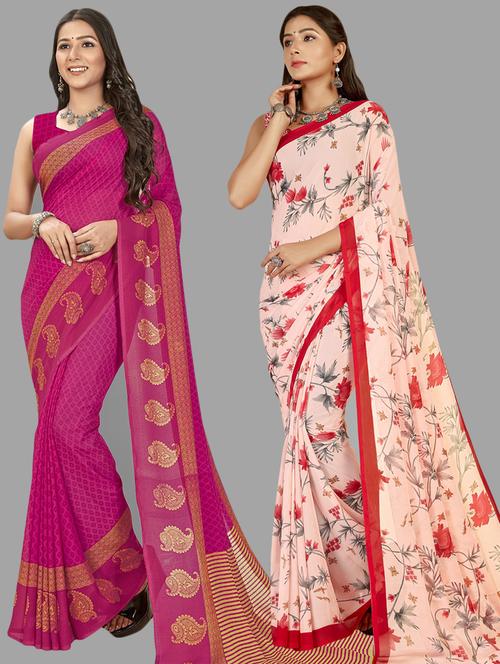 women pack of 2 casual wear sarees with blouse - 21474833 - Very Small Image - 1