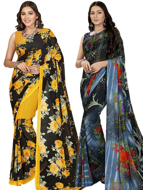 women pack of 2 casual wear sarees with blouse - 21474834 - Very Small Image - 1