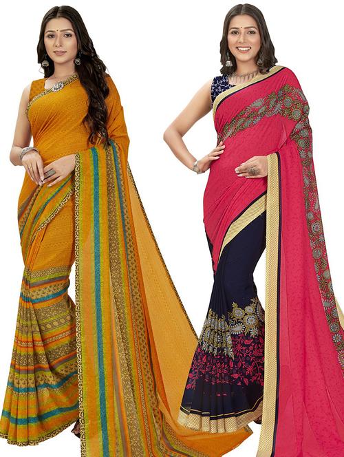 women pack of 2 casual wear combo sarees with blouse - 21474838 - Very Small Image - 1
