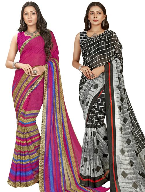 women pack of 2 casual wear sarees with blouse - 21474846 - Very Small Image - 1