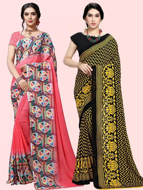 women pack of 2 casual wear combo sarees with blouse - 21474847 - Very Small Image - 1