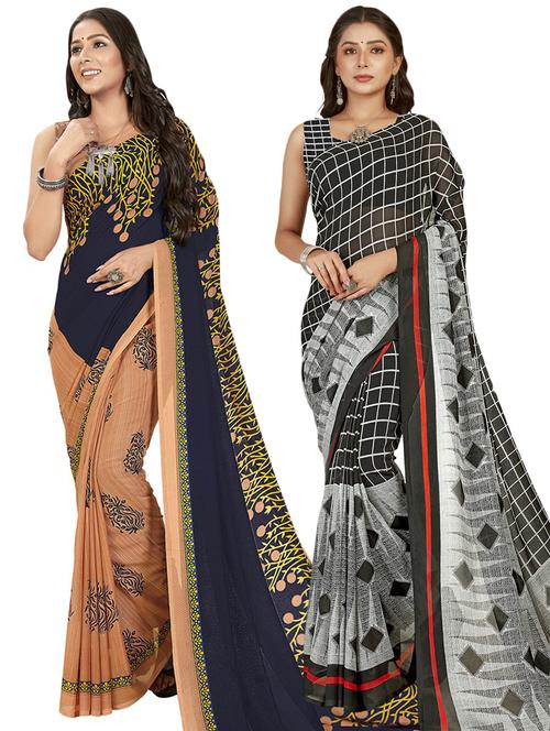 women pack of 2 casual wear sarees with blouse - 21474850 - Very Small Image - 1