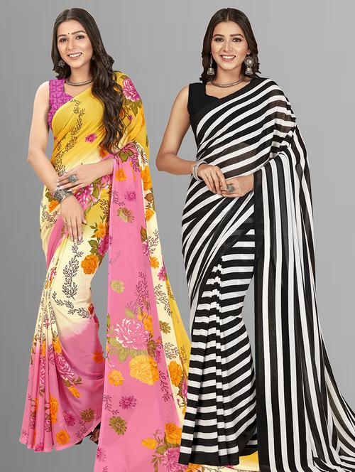 women pack of 2 casual wear combo sarees with blouse - 21474854 - Very Small Image - 1