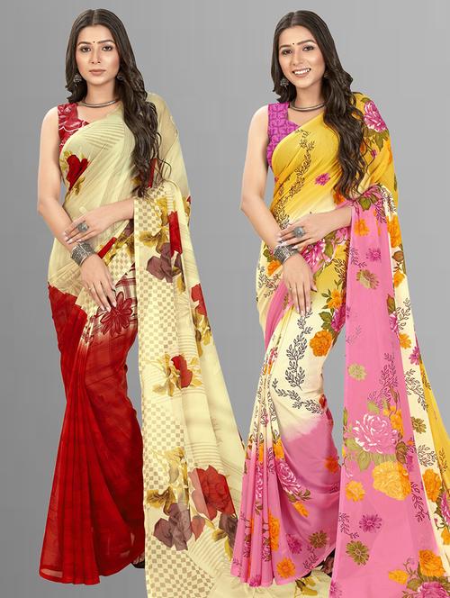 women pack of 2 casual wear combo sarees with blouse - 21474855 - Very Small Image - 1